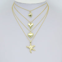 Gold Puffy Star Heart Passport Starfish Sun Charm Pendant,Sku#LD740