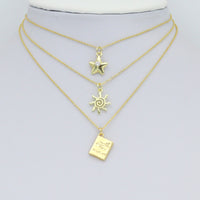 Gold Puffy Star Heart Passport Starfish Sun Charm Pendant,Sku#LD740