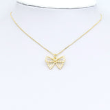 White Pearl Gold Bowknot Charm Pendant, bow charm, Sku#LK955