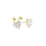 White Spike Heart Stud Earrings, Sku#LD533