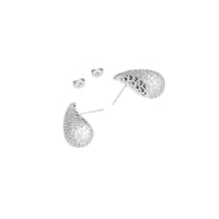 Clear CZ Silver drop Shape Earrings, Sku#LX605