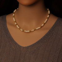 Cream white gemstone gold spacer necklace, sku#EF558