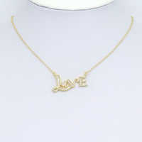 Gold Clear Baguette CZ Love Charm Pendant, Sku#LK962