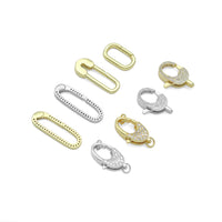 CZ Paperclip Safety Pin Rectangle Oval Push Clasp, Carbiner clasp ,Sku#LX883