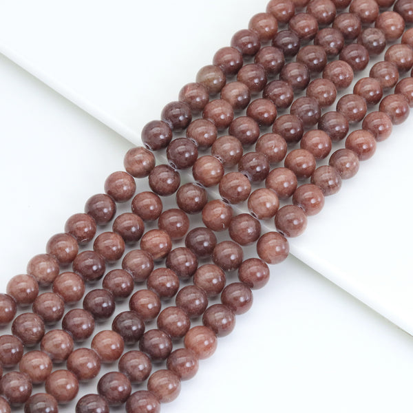 Reddish Brown Jade Round Smooth Beads, Sku#U2022