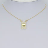 Gold Clear CZ Heart On Rectangle Charm Pendant, Sku#LK984