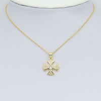 Gold Clear CZ Cross Flower Charm Pendant, Sku#LK986