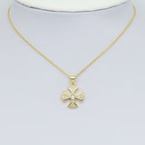 Gold Clear CZ Cross Flower Charm Pendant, Sku#LK986