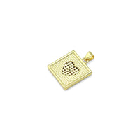 Gold Clear CZ Heart On Square Mother of Pearl Charm Pendant, Sku#LK990