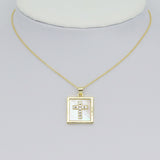 Gold Clear CZ Cross On Square Mother of Pearl Charm Pendant, Sku#LK994