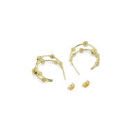 Gold Round Ball Double Lines Huggie Earrings, Sku#LX472