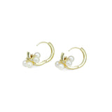 Gold White Pearl Flower Pendant Hoop Earrings, Sku#LK998