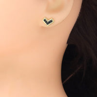 Black CZ Triangle Heart Stud Earrings, Sku#LK999