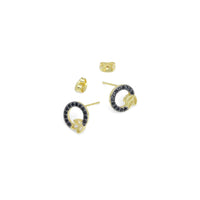 Black CZ Gold Leaf Circle Stud Earrings, Sku#LK1000