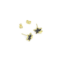 Black CZ Gold Five Star Stud Earrings, Sku#LK1001