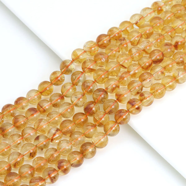 Genuine Citrine Round Smooth Beads, Sku#U2029