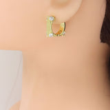 Clear CZ Gold Square Shape Hoop Earrings, Sku#LK1007