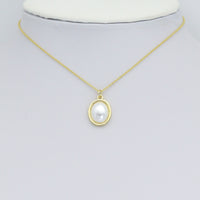 White Pearl Gold Oval Charm Pendant, Sku#LK1109