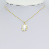 White Pearl Gold Oval Charm Pendant, Sku#LK1109