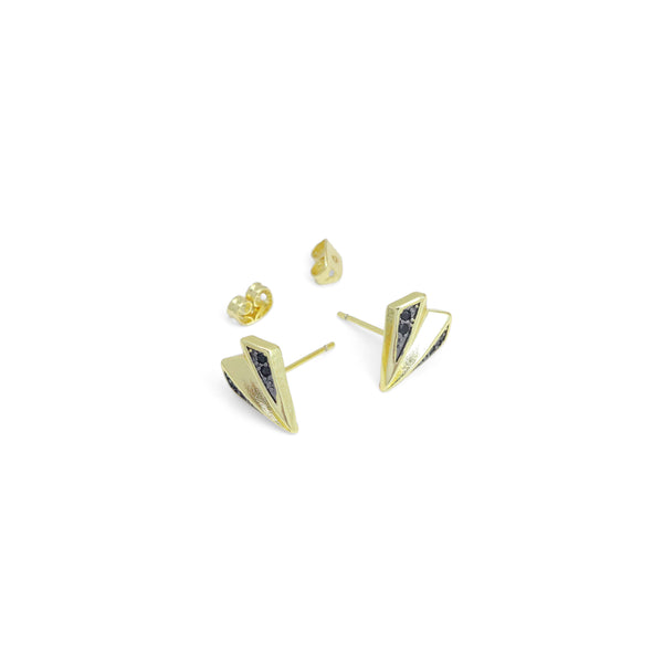 Black CZ Arrow Heart Stud Earrings, Sku#LK1012