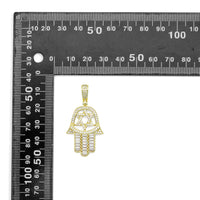 Clear CZ David Star On Hamsa Hand Shape Charm Pendant, Sku#LK1118