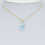 Gold Blue Enamel 3D Dolphin Charm Pendant, Sku#Y1013