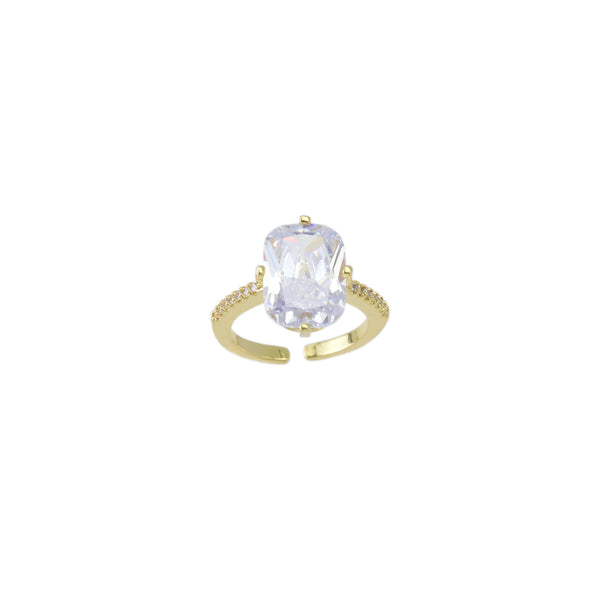 Big Oval Rectangle Clear CZ Gold Adjustable Ring, Sku#LX483