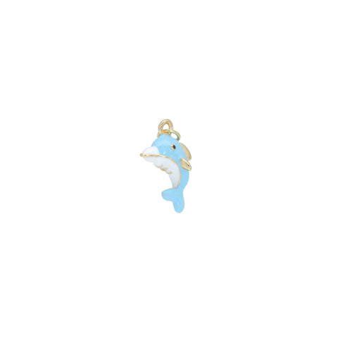 Gold Blue Enamel 3D Dolphin Charm Pendant, Sku#Y1013