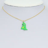 Gold Green Little Dinosaur Charm Pendant, Sku#Y1015