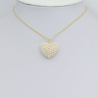 White Pearl Gold Heart Shape Charm Pendant, Sku#A456