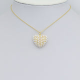 White Pearl Gold Heart Shape Charm Pendant, Sku#A456