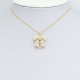 White Pearl Gold Bow Shape Charm Pendant, Sku#A457