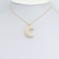 White Pearl Gold Cresent Moon Shape Charm Pendant, Sku#A458