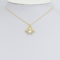 Clear CZ Gold Silver Pearl bee Insect Shape Charm Pendant, Sku#A459