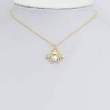 Clear CZ Gold Silver Pearl bee Insect Shape Charm Pendant, Sku#A459