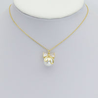 Gold Silver Pearl Bow Charm Pendant, Sku#A460