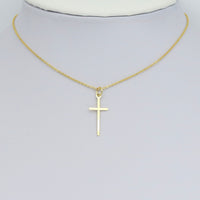 Thin Long Gold Cross Charm Pendant, Sku#Y1020