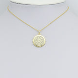 White Enamel Flower On Round Gold Charm Pendant, Sku#LX802