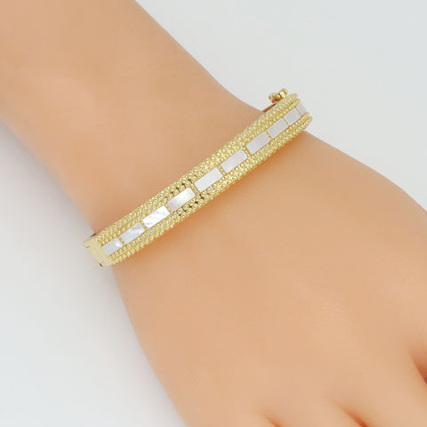 Gold Silver Rectangle Mother of Pearl Adjustable Bracelet, Sku#LX688