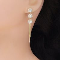Gold Silver CZ White Pearl Tassel Dangle Earrings, Sku#ZX198