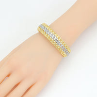 Gold Silver Dual Color Cuban Chain Cuff Adjustable Bracelet, Sku#LK1130