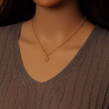 Gold Silver Peal Initial Charm Necklace,Sku#EF601