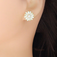 Pearl White Enamel Daisy Flower Stud Earrings, Sku#A461