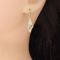 Clear CZ Shell Flower Dangle Earrings, Sku#A463