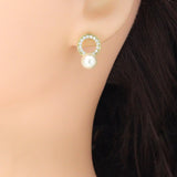 Clear CZ Circle with White Pearl Stud Earrings, Sku#LK1119