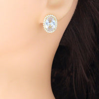 Big Oval Crystal Clip on Stud Earrings, Sku#LK1120