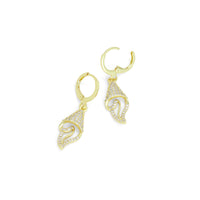 Clear CZ Shell Flower Dangle Earrings, Sku#A463