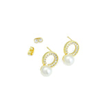 Clear CZ Circle with White Pearl Stud Earrings, Sku#LK1119