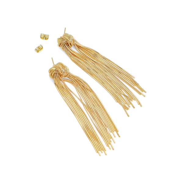 Gold Tassel Chain  Earrings, Sku#ZX200