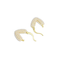 White Pearl Puffy V Shape Huggie Earrings, Sku#LD554